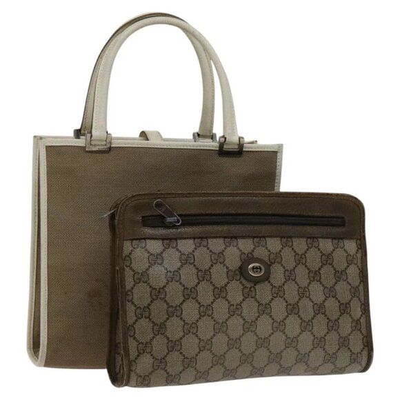 GUCCI GG Supreme Bag Canvas PVC 2Set Beige Auth bs21866 - Picture 1 of 16